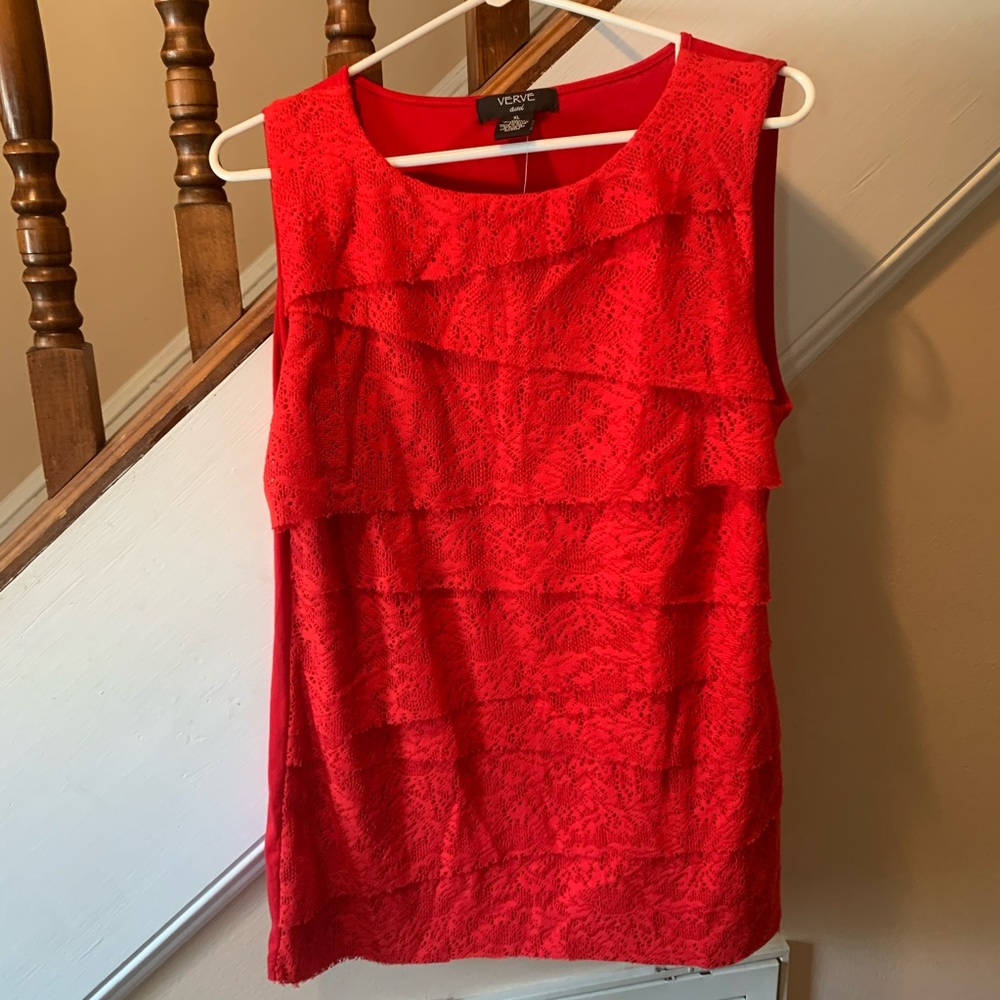 SOLD Verve Ami Red Lace Layered Top - Picture 1 of 5